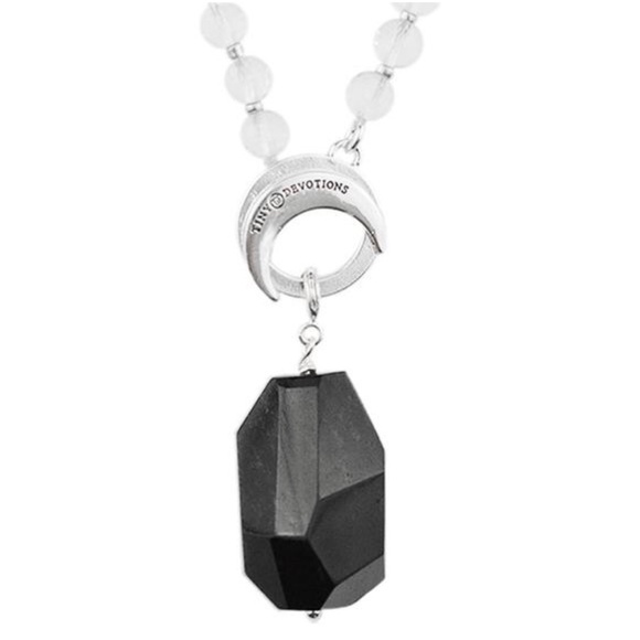 Clear Quartz Limitless Mala by Tiny Devotion Obsidian Silk Silver Tassles - Picture 6 of 8